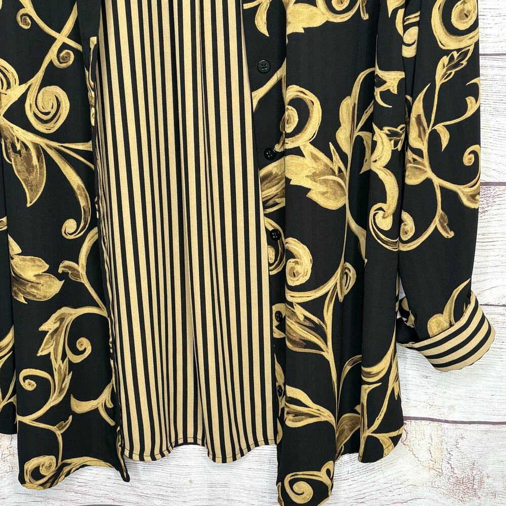 Chico's Black & Gold Reversible Button Up Timeless Classic Shirt Size 2 Large - Picture 10 of 15